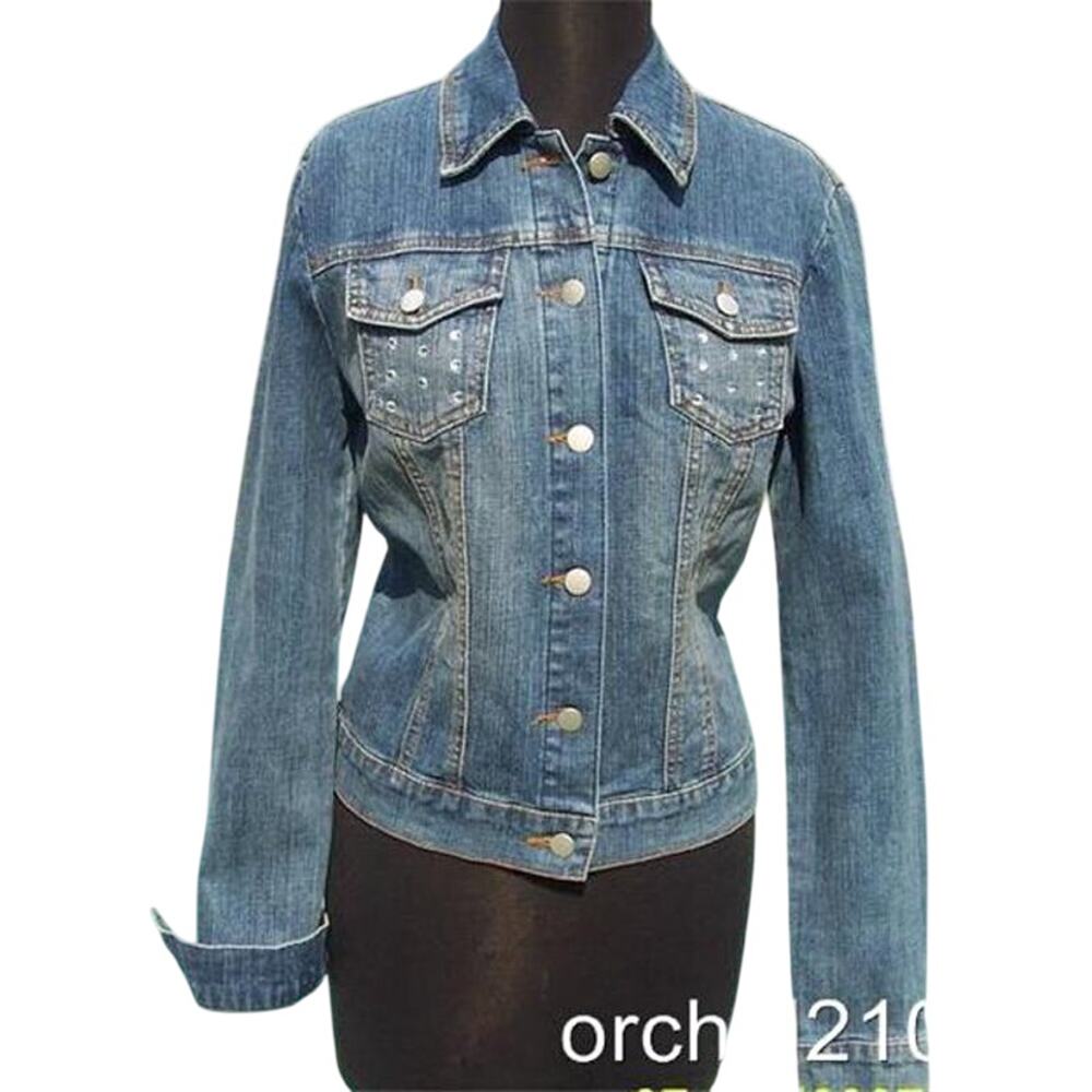Cache Denim Large Rhinestones on Front Pockets Top Jacket Stretch New $148 NWT